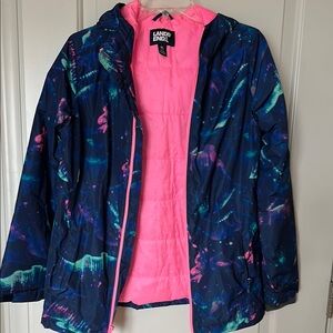 Lands' End Blue and Pink Raincoat with Hood